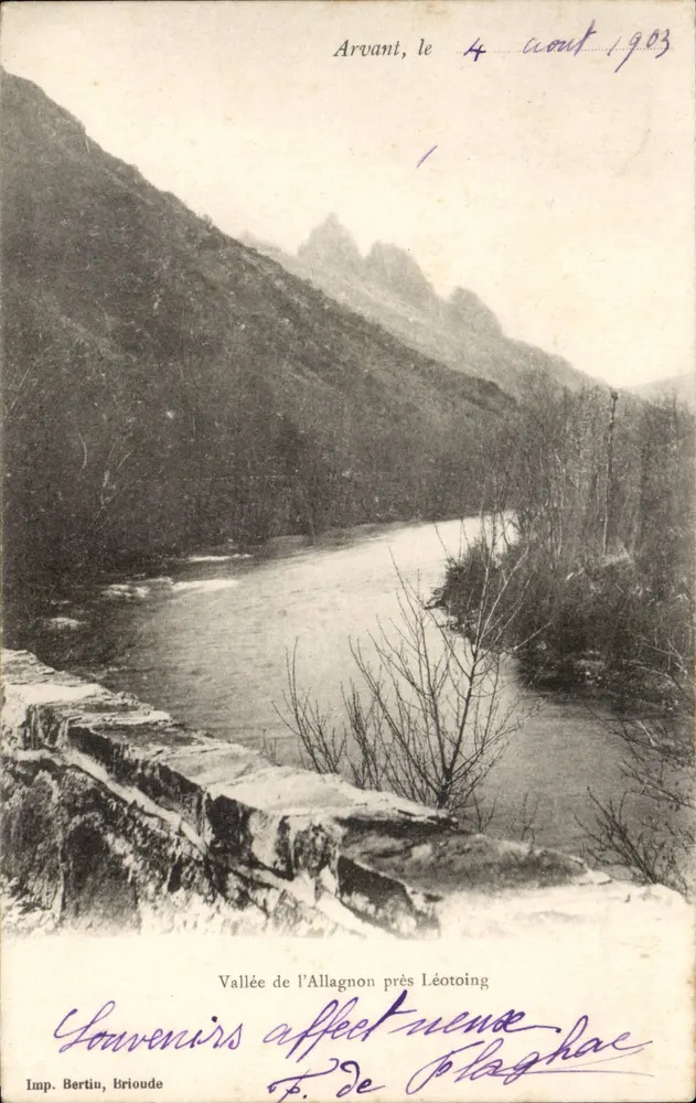 Vale do Allagnon perto de Léotoing — Arvant, 4 de agosto de 1903 — Imp. Bertiu, Brioude - Frente