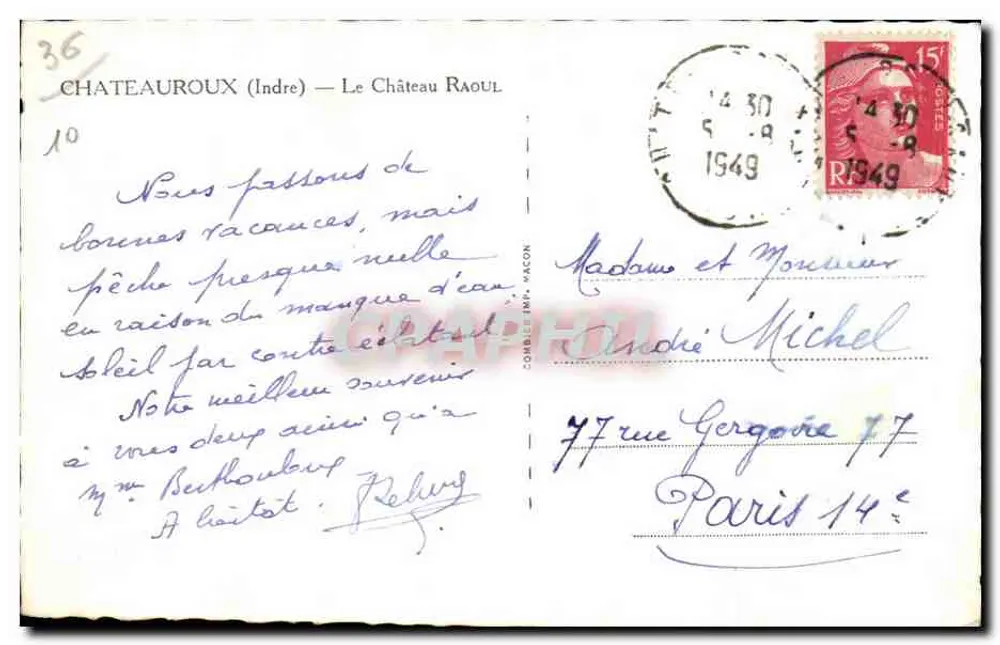 Castelo Raoul — Castelo de Châteauroux (Indre) — Editor Comble Imp. Wacon - Verso
