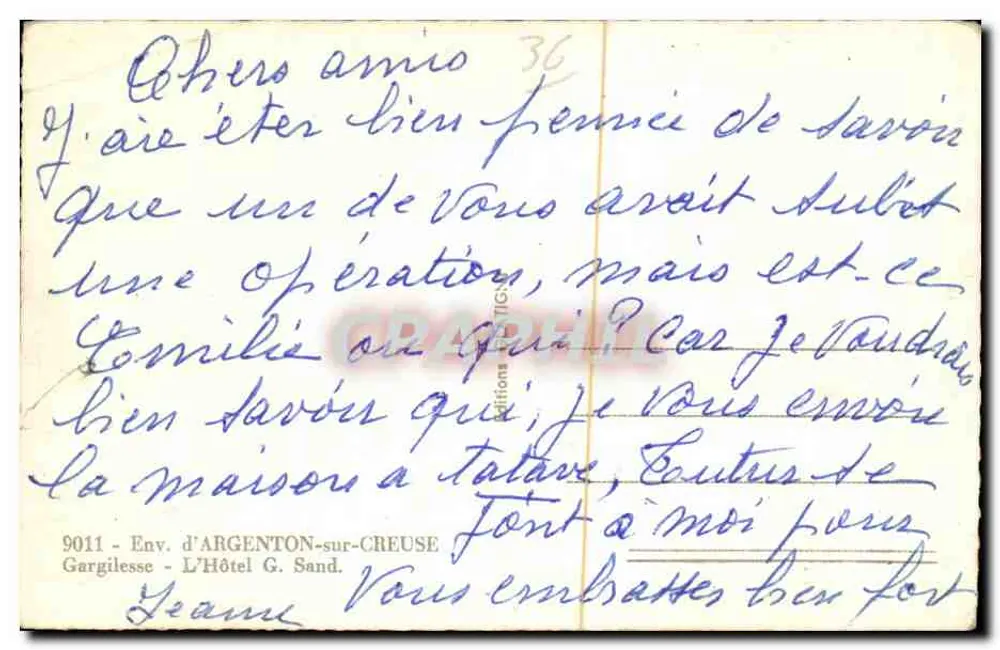 Ansicht von Gargilesse-d'Argenton — Verlag Gargilesse - Das Hotel G. Sand, n°36 - Rückseite
