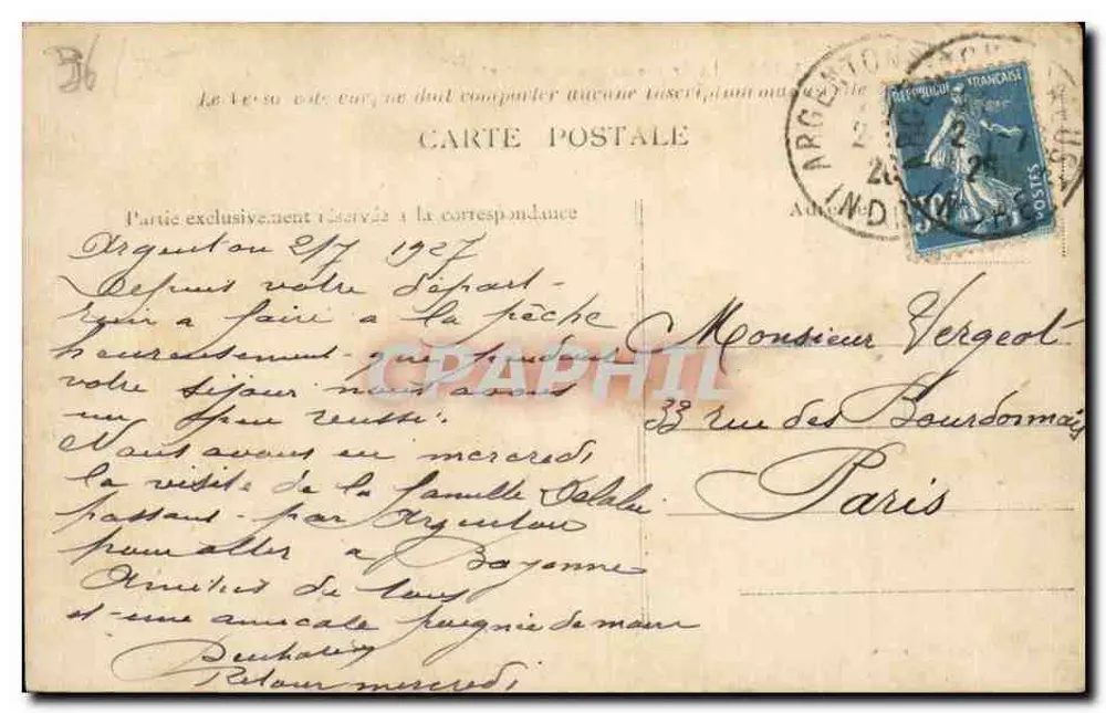 Argenton-sur-Creuse — Die Creuse am Mühle von Bèrd — Ausgabe G. Pinguet, Argenton - Rückseite