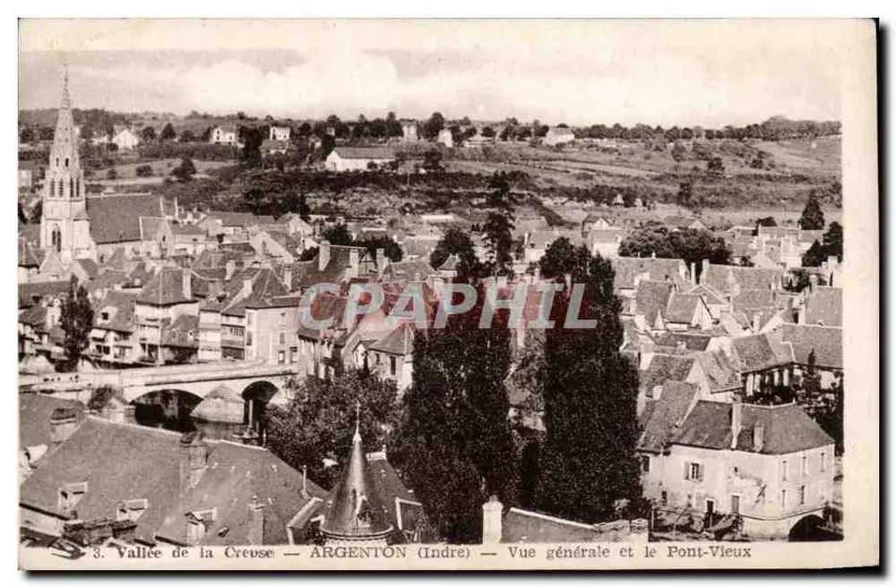 Tal der Creuse — ARGENTON (Indre) — Allgemeiner Blick und der alte Brücke - Vorderseite