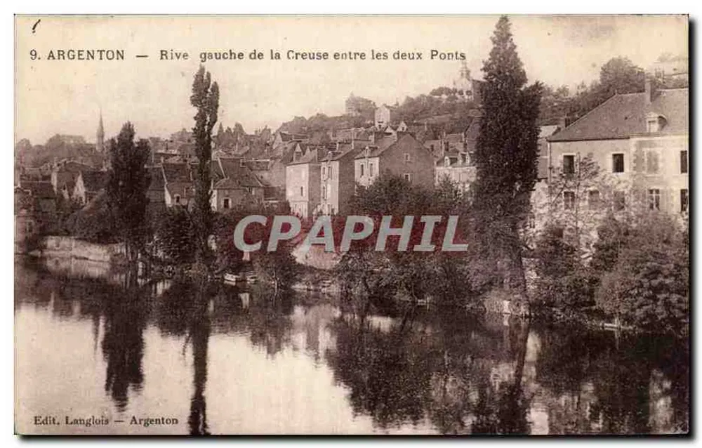 Argenton — Linker Ufer der Creuse zwischen den beiden Brücken — Edit. Langlois — Argenton - Vorderseite