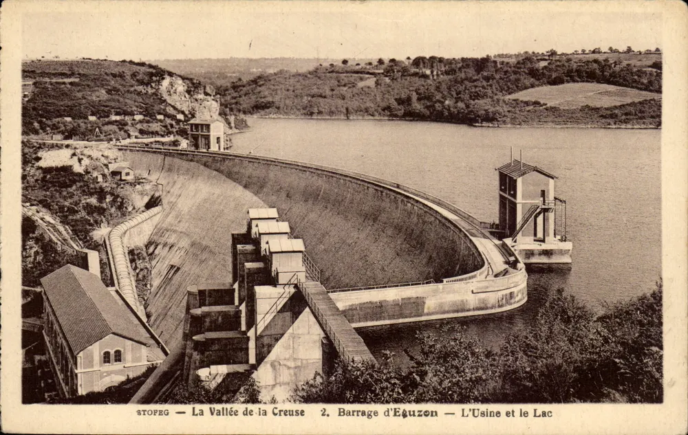 Stopec — Die Creuse-Tal — 2. Staudamm Éguzon — Die Fabrik und der See - Vorderseite