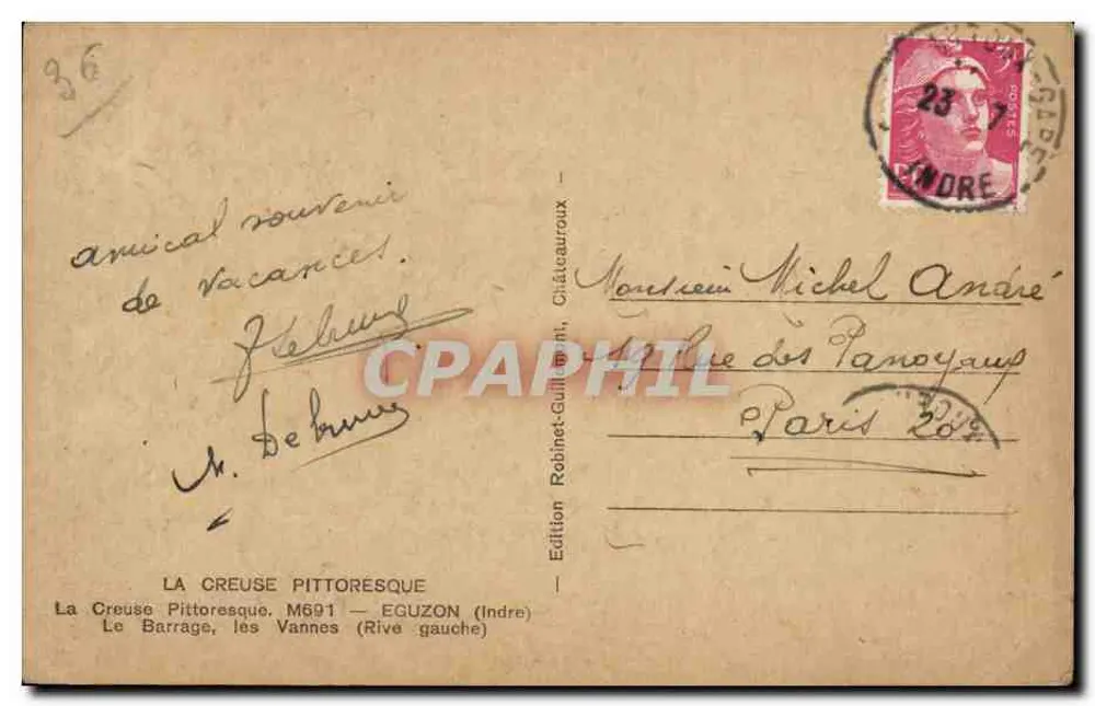 Die Creuse pittoresque — Der Staudamm, die Schleusen (Linker Ufer) — Verlag Robinet-Guillot, Châteauroux, M691 - Rückseite