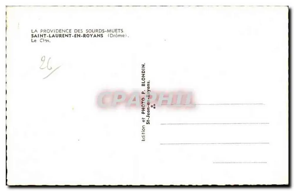 La Providence des Sourds-Muets — Saint-Laurent-en-Royans (Drôme) — Édition P. Blondin - Rückseite