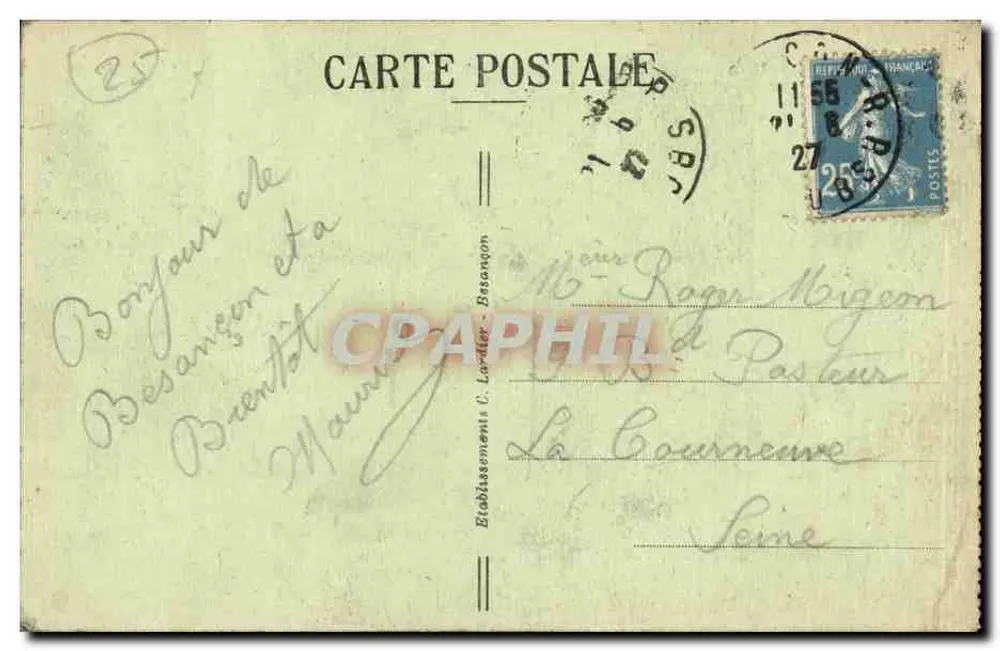 Besançon-les-Bains — Tal des Doubs am Pré-de-Vaux (Die Citadel) — C.L.B. n°223 - Rückseite