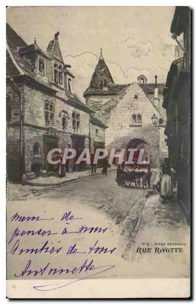 Rua Rivotte — Velho Besançon — Editor E. Idenhart, n°9 - Frente