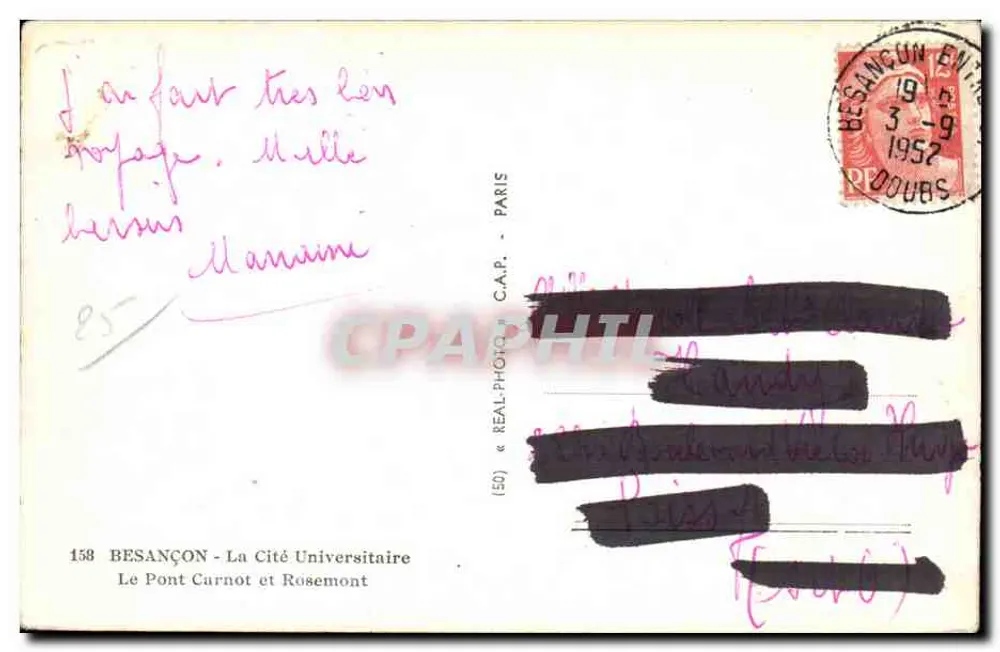 Besançon - Le Pont Carnot und Rosemont — Universitätsstadt — Verlag C.A.P. n°158 - Rückseite