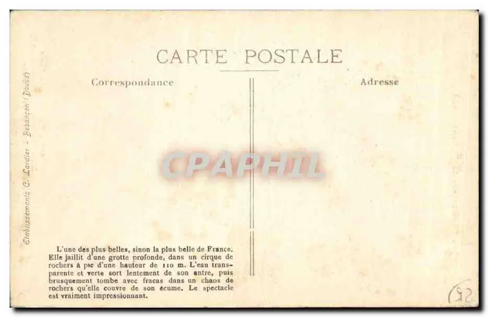 Tal der Loue — Quelle der Loue — MOUTHIER-HAUT-PIERRE — Serie 608 — Die malerischen Orte der Franche-Comté - Rückseite