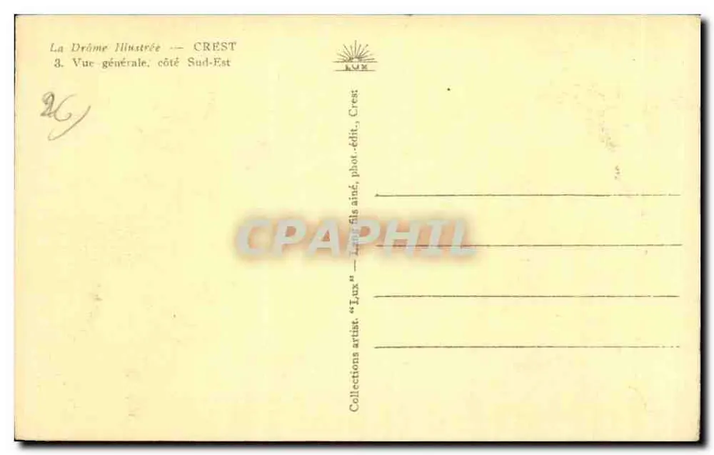Crest — Vista geral lado Sudeste — La Drôme Illustrée, edição Lux - Verso