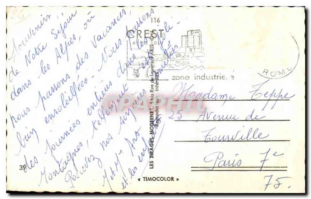 Crest — Vista geral e os Três Becos, A Torre (século XII), Os Quais, a Drôme e os Três Becos — Editor: Les Tirages Modernes - Verso