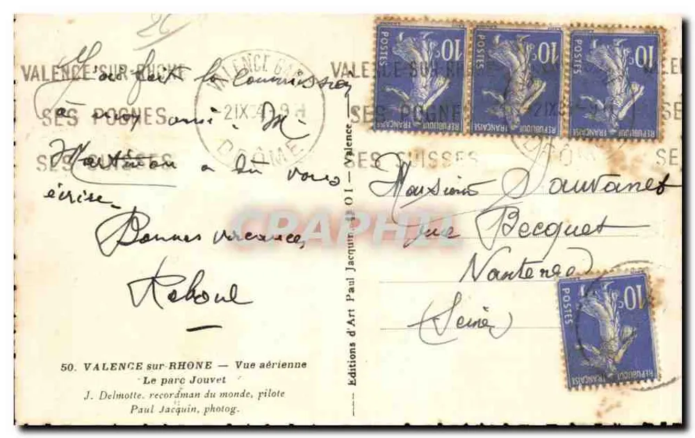 Valence-sur-Rhône — Park Jouvet — Luftaufnahme — Editions Paul Jacquin - Rückseite