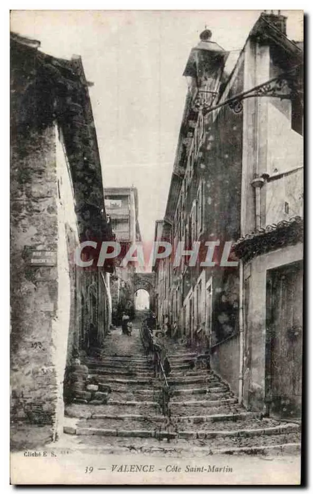Valência - Côte Saint-Martin — vista em perspectiva de uma rua em escada — Cliché E. S., n° 39 - Frente