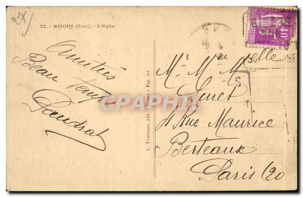 Gisors (Cure) — A Igreja — L. Tournant, edição Tournans, Rep. int. - Verso