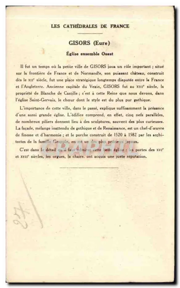 Gisors (Eure) — Igreja (Conjunto Oeste) — Coleção da Kolarsine e da Solução Pautaubeerge - Verso