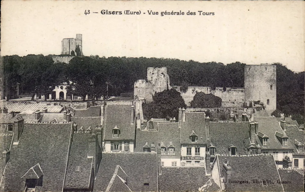 Gisors (Eure) — Vista geral das Torres — J. Bourgeix, litografia, editor Gisors - Frente