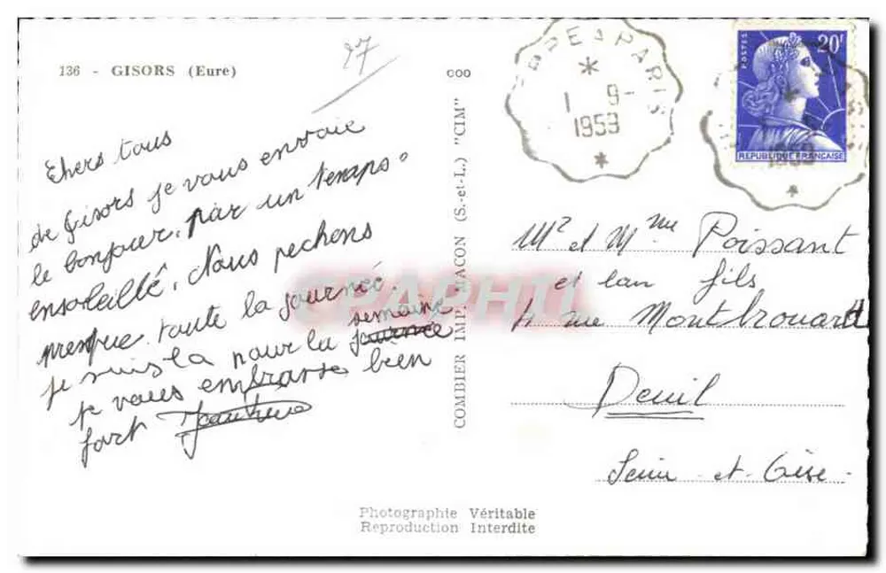 Gisors (Eure) — Lembrete — Comdier Imp. Acon (S.-et-L.) - Verso