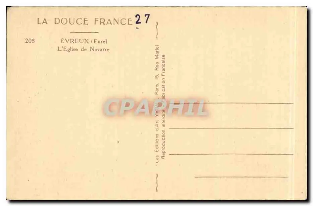 Évreux (Eure) — A Igreja de Navarre — Éditions d'Art Yvonne - Verso