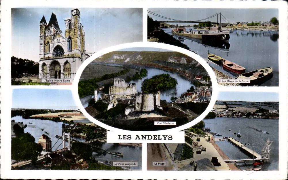 Les Andelys — Vista Geral, A Igreja Nossa Senhora, O Ponto de Suspensão, As Margens do Sena, A Praia — Edições Gaby - Frente