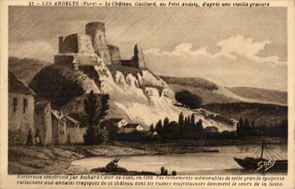 Les Andelys (Eure) — Schloss Gaillard, Petit Andely, nach einer alten Holzschnitte — G. Arlaud, Nantes - Vorderseite
