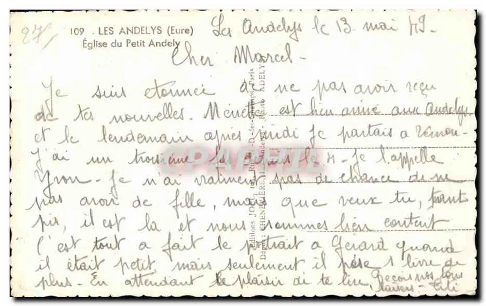 Igreja do Petit Andely — Les Andelys (Eure) — Éditions J. Ollier, n° 109 - Verso