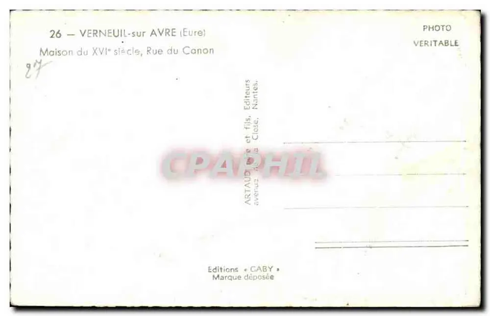 Verneuil-sur-Avre — Haus des 16. Jahrhunderts, Rue du Canon — Éditions Caby - Rückseite