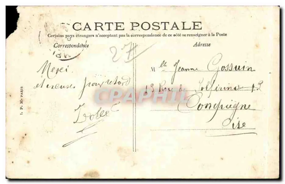 Vernon — Avenida Gambetta — Edição C. Bais, Vernon - Verso