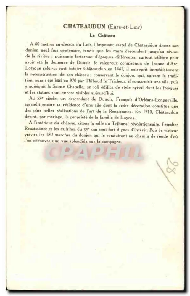Châteaudun (Eure-et-Loir) — O Castelo — Coleção da Solução Pauwbergers - Verso