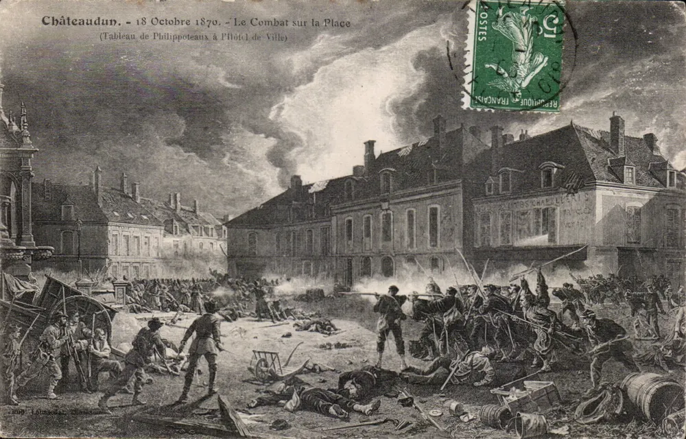 Châteaudun — 18 Outubro 1870 — O Combate na Praça (Quadro de Philippoteaux no Hotel de Ville) - Frente