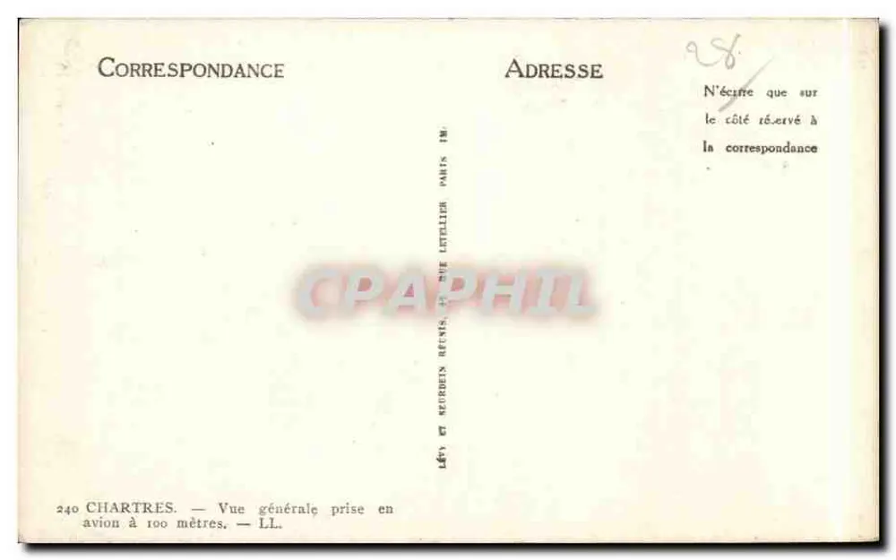 Chartres — Allgemeiner Blick aus einem Flugzeug auf 100 Metern — Lévy et Neurdein, Paris - Rückseite