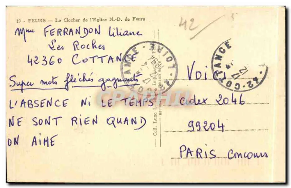 Feurs — O Campanário da Igreja N.-D. de Feurs — Coll. Laxze - Verso