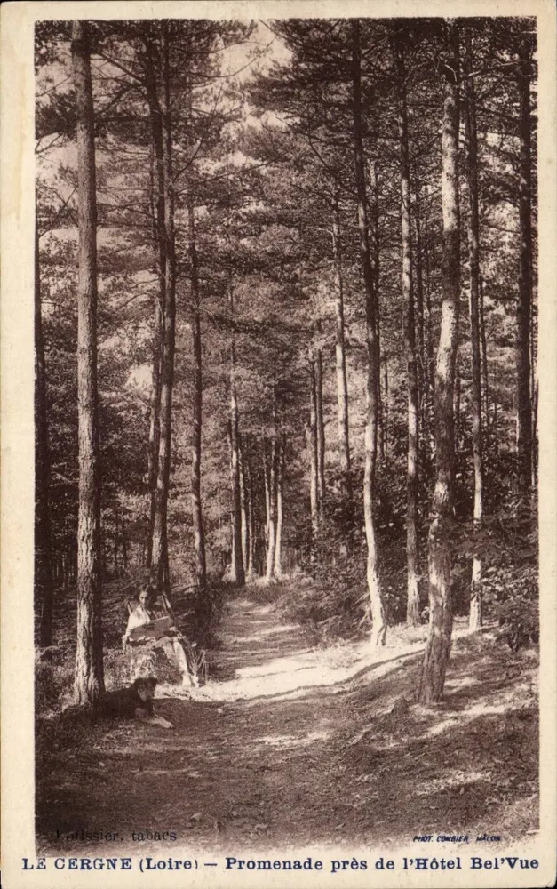Le Cergne (Loire) — Promenade in der Nähe des Hotels Bel'Vue — Foto. Combier, Salon - Vorderseite