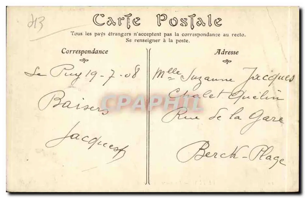 Le Puy — La Place du Brenuil — Editor no identificado, n° de serie 10 - Reverso