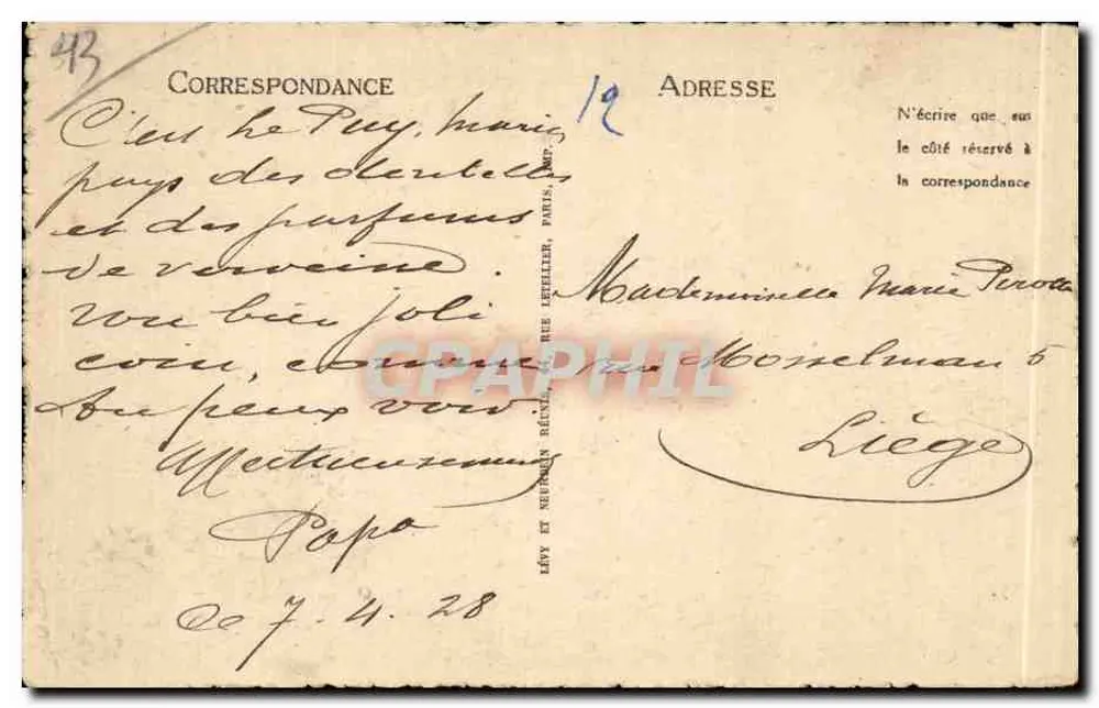 Le Puy-en-Velay — Panoramablick vom Rocher d'Espály — LL, Nr. 132 - Rückseite