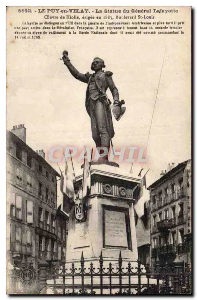 Le Puy-en-Velay — Estátua do Geral Lafayette — obra de Hiolle, erguida em 1883, Avenida St-Louis - Frente