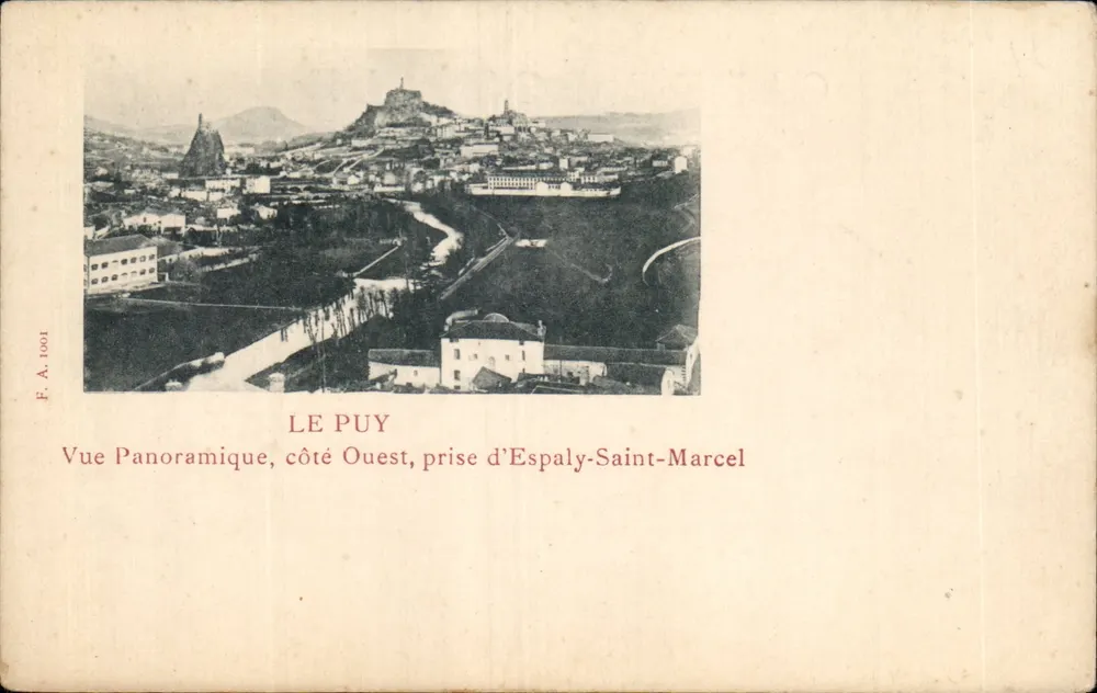 Le Puy — Panoramablick von Westen, aufgenommen von Espaly-Saint-Marcel — F. A. 1001 - Vorderseite