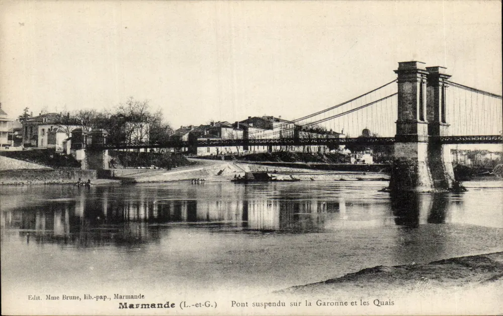 Marmande (L.-et-G.) — Hängebrücke über die Garonne und die Quais — Edit. Mme Brune, Buch- und Papiergeschäft, Marmande - Vorderseite