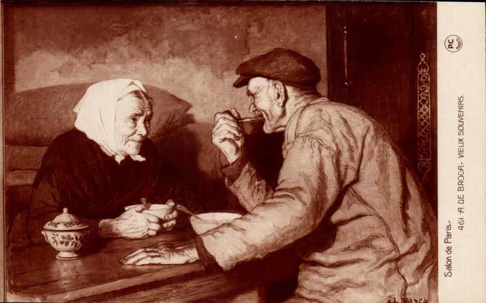 Zwei Personen, die ein Mahl teilen — intime Szene — Salon de Paris, A. de Broca, n°461 - Vorderseite