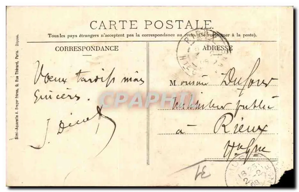 Muret - Rue Rémusat - De Kerk — Imp. Lib. Pap. Gasc & Molles, Muret - Achterkant