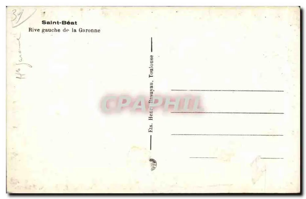 Saint-Béat — Margem esquerda da Garonne — Editor Henri Basuyau, Toulouse - Verso