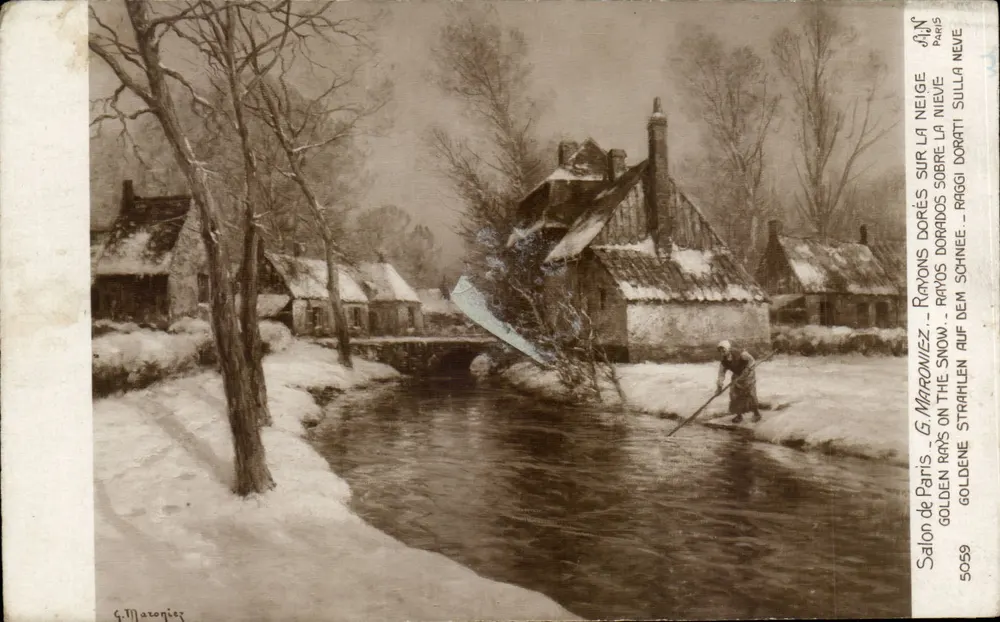 Winterlandschaft mit einem Mann am Fluss — G. Maroniez — Paris Salon, n° 5059 - Vorderseite