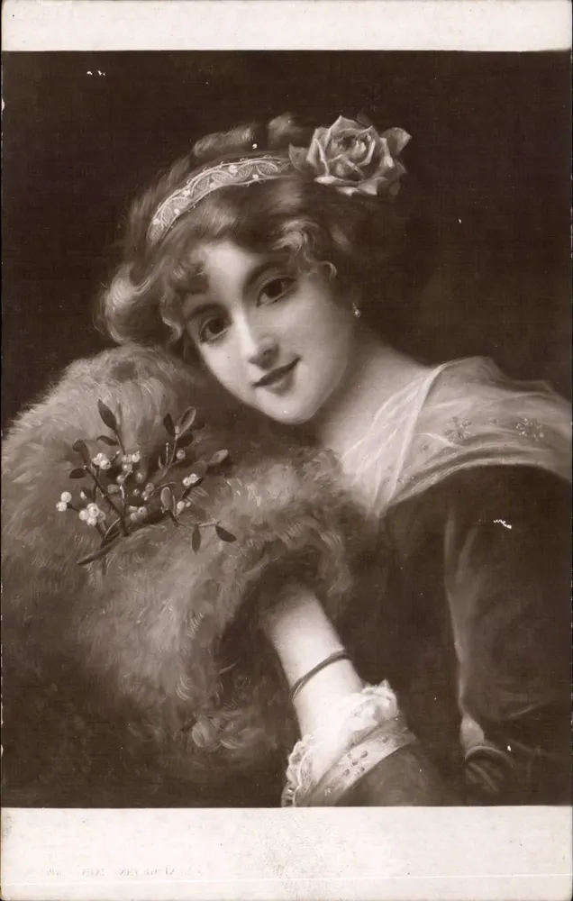 Junge Frau in Fell — Rose im Haar — Salons de Paris, Auguste Bellet, n° 3796 - Vorderseite