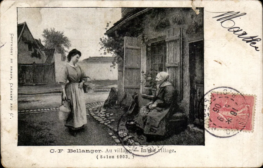 Zwei Frauen in einem Dorf — Straßenszene — Verlag C.-F. Bellanger, Salon 1903 - Vorderseite
