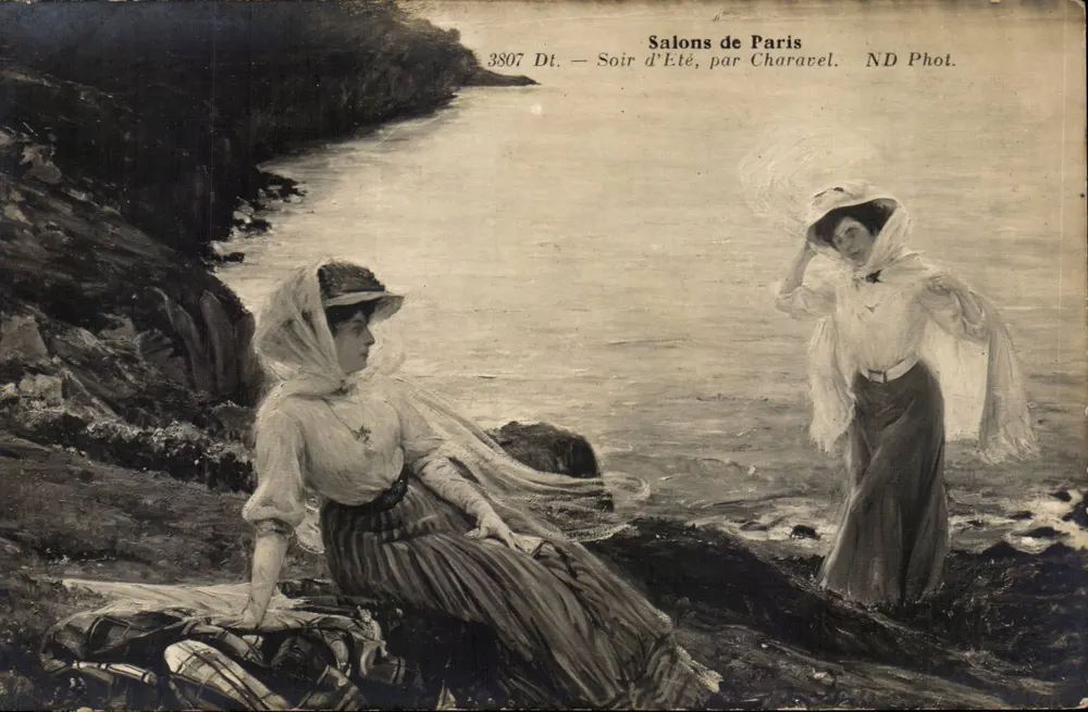 Zwei Frauen am Strand — Sommerabend, von Charavel — Salons de Paris, ND Phot. - Vorderseite