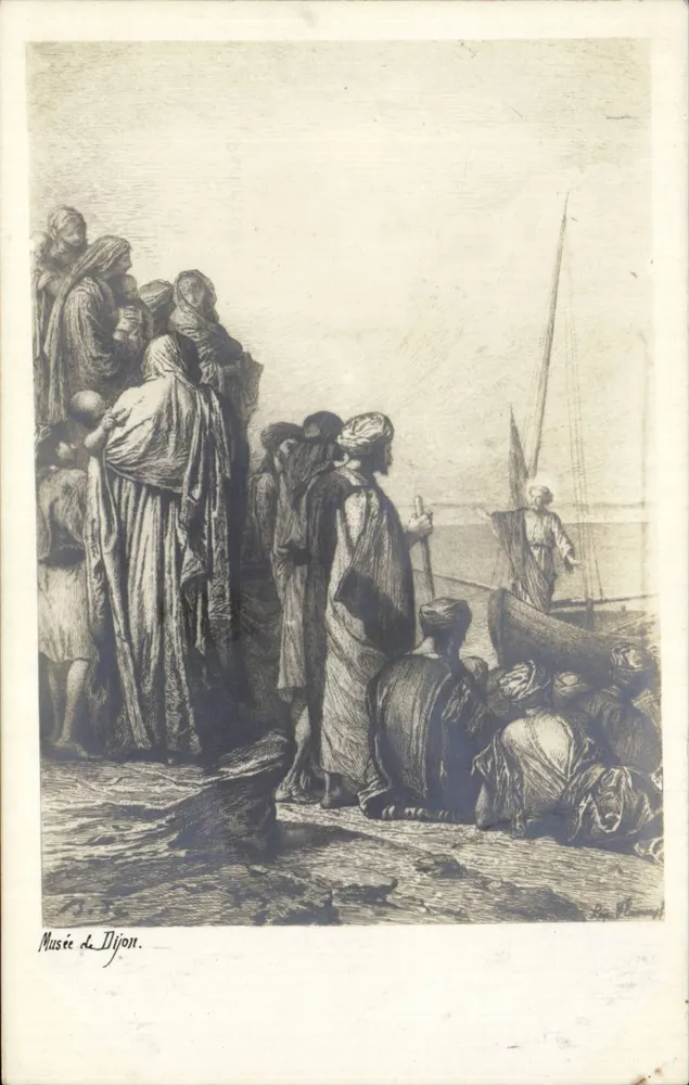Cena de margem do mar — grupo de pessoas observando um navio — Museu de Dijon - Frente