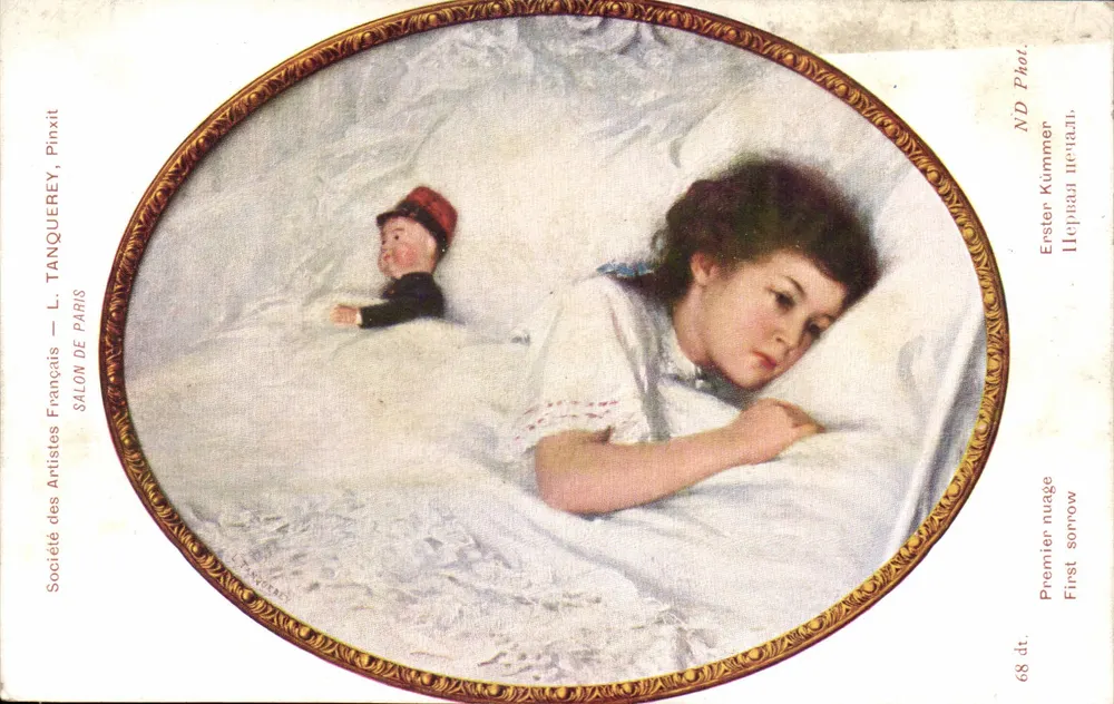 Schlafende Mädchen — mit kleinem Figuren — L. Tanqueray, Paris Salon - Vorderseite