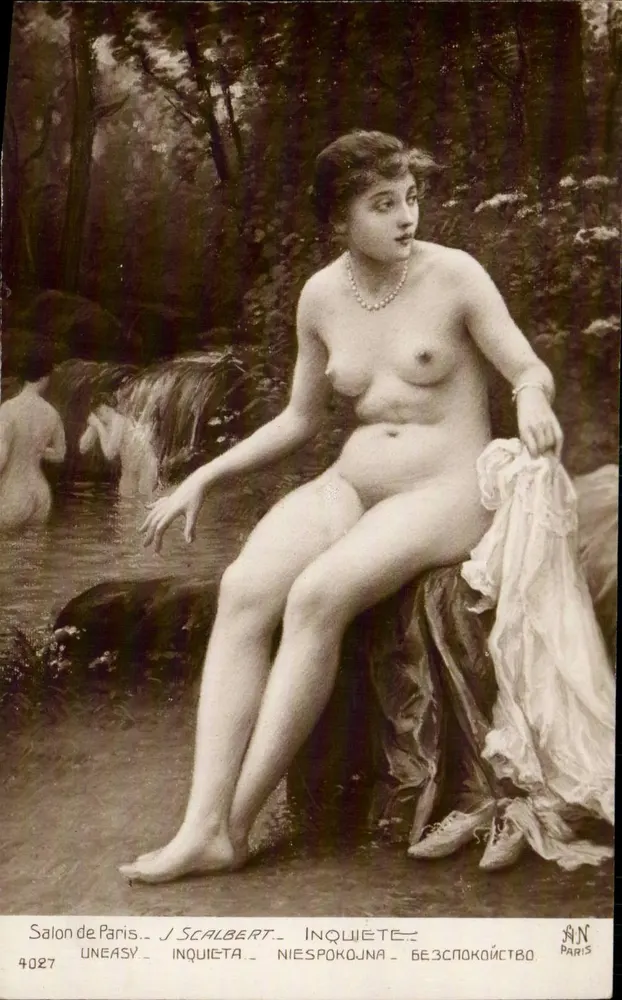 Nackte Frau, sitzt in einem Bach — J. Scalbert — Salon de Paris, n° 4027 - Vorderseite