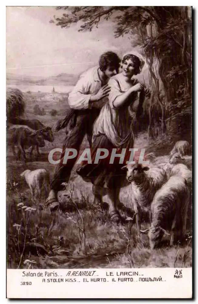 Ein gestohlener Kuss — pastorale Szene — Salon de Paris, A. Renault, n°3290 - Vorderseite