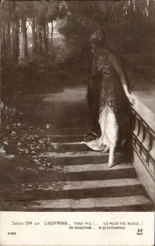 Frau in langer Robe auf einer Treppe — Salon 1914 — A.F. G.Hoffmann, n°2583 - Vorderseite