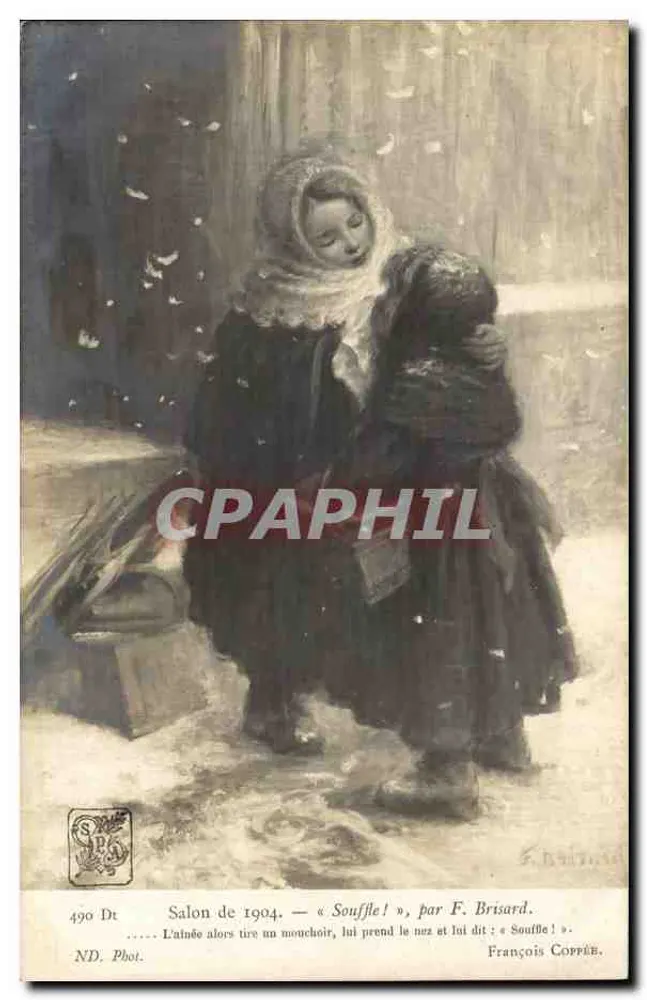 Thema: Kind in der Schnee — Salon von 1904 — von F. Brisard, Verlag François Coppés, Nr. 490 Dt - Vorderseite